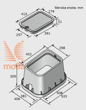 Bild von Ventilschaft Standard mit Deckel|L: 533 mm x B: 406 mm x H: 305 mm|